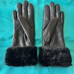 Charter Club Elegant Black Gloves with Fur Cuff